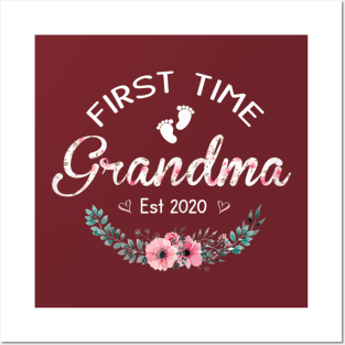 Women Promoted to Grandma Est 2020 First Time Grandma Floral Posters and Art